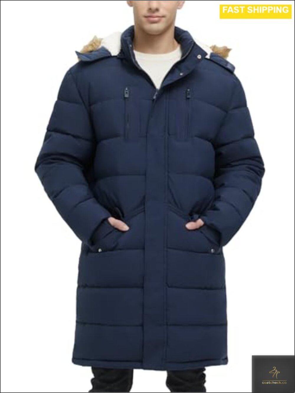 Men's Extra Long Fleece Puffer Jacket Windproof Water-Resistant Winter Coat